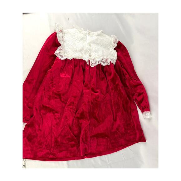 Vintage Red Velvet Lace Trim Holiday Party Dress USA Long Sleeve - Girls 6x NEW - Picture 9 of 10